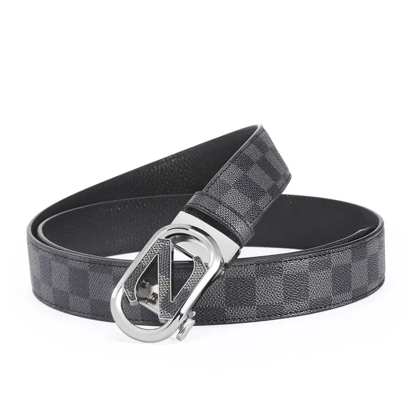New Men's LV Check Belt with Gold Buckle - Image 2