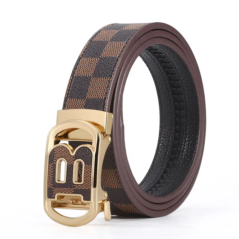 New Men's LV Check Belt with Gold Buckle - Image 5