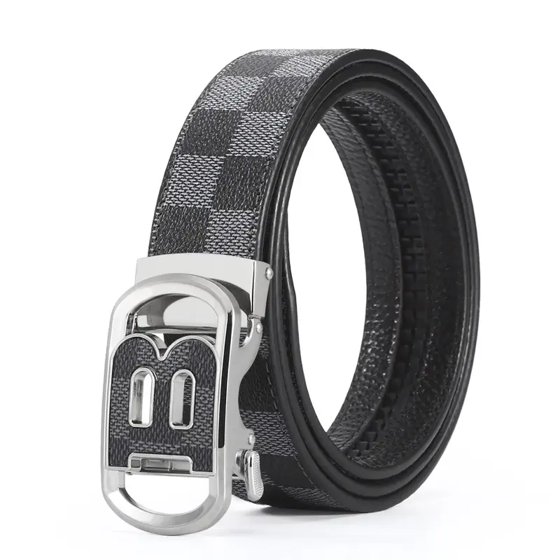 New Men's LV Check Belt with Gold Buckle - Image 6