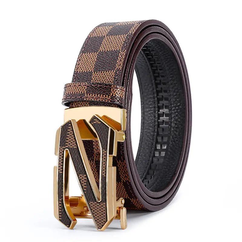New Men's LV Check Belt with Gold Buckle - Image 8