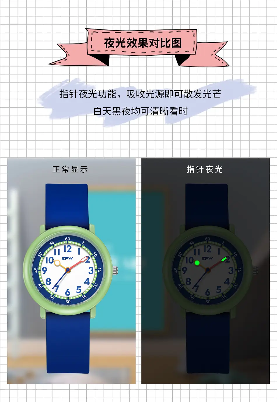 Luminous Student Watch Blue Silicone Sports Waterproof — feature 15