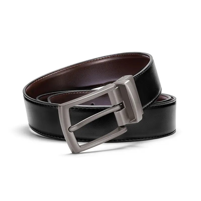 Men's Black Leather Belt with Rotating Buckle - Image 4