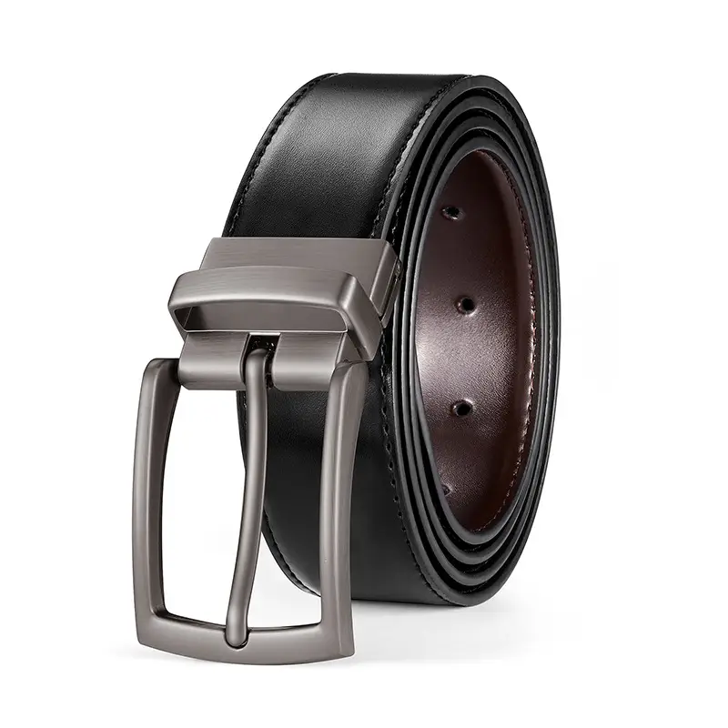 Men's Black Leather Belt with Rotating Buckle - Image 5