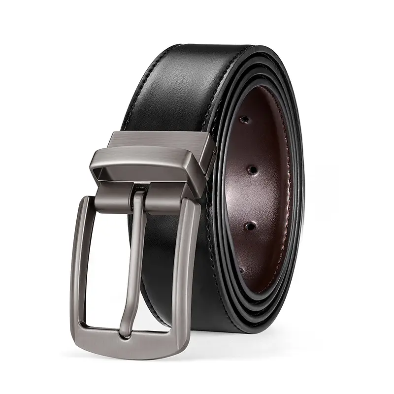 Men's Black Leather Belt with Rotating Buckle - Image 6