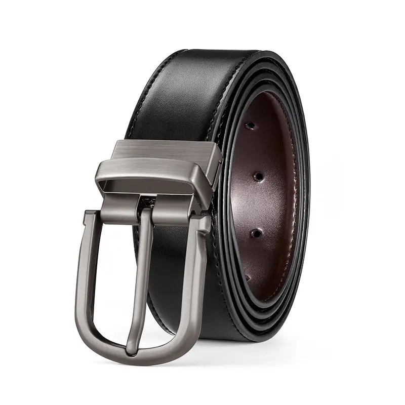 Men's Black Leather Belt with Rotating Buckle - Image 7