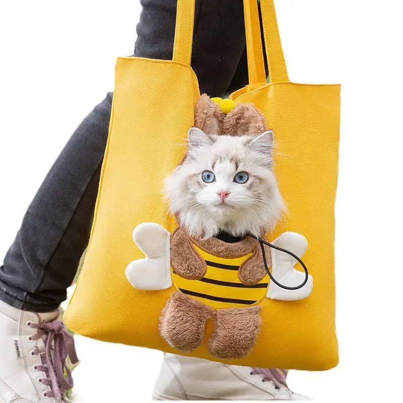 Cartoon Cat Crossbody Bag Yellow Portable Pet Bag - Image 9