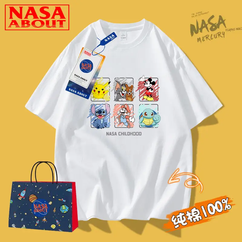 NASA-themed Cartoon Print T-Shirt for Men Lavender - Image 10