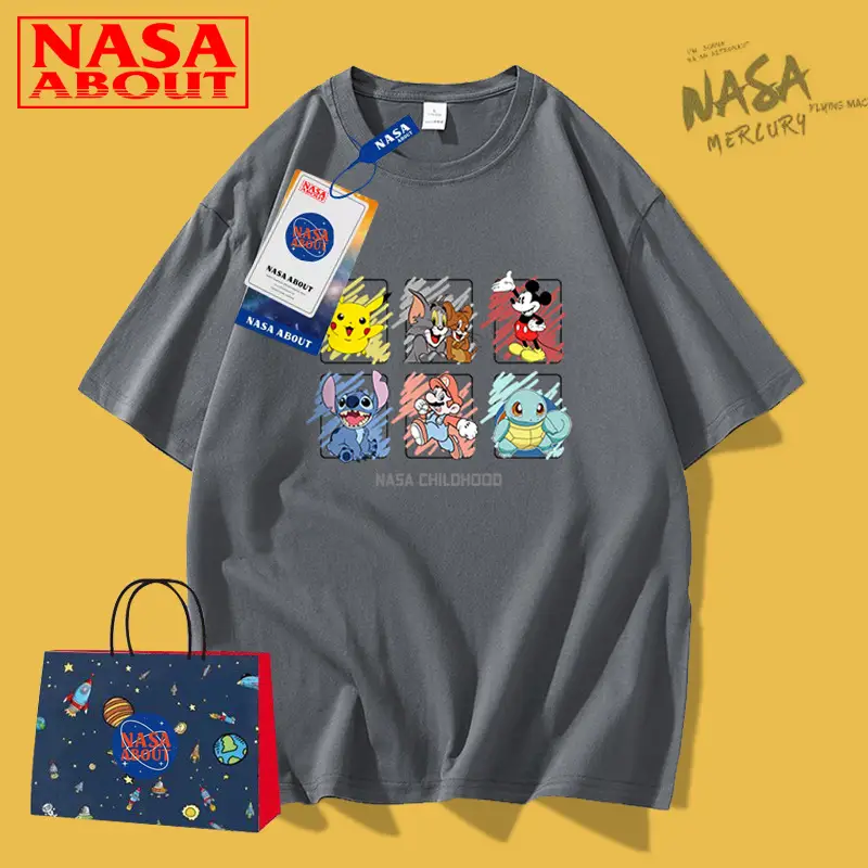NASA-themed Cartoon Print T-Shirt for Men Lavender - Image 11
