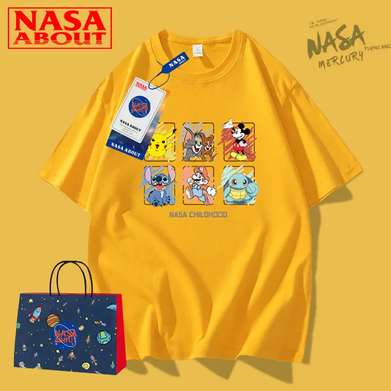 NASA-themed Cartoon Print T-Shirt for Men Lavender - Image 12