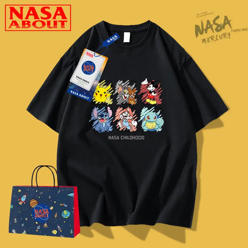 NASA-themed Cartoon Print T-Shirt for Men Lavender - Image 13