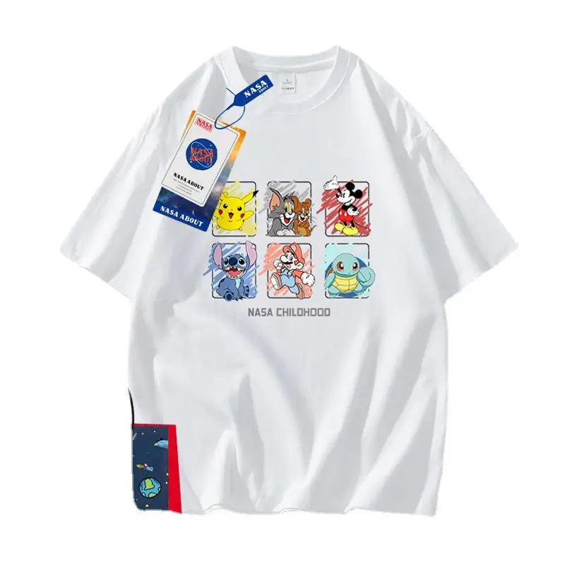 NASA-themed Cartoon Print T-Shirt for Men Lavender - Image 14