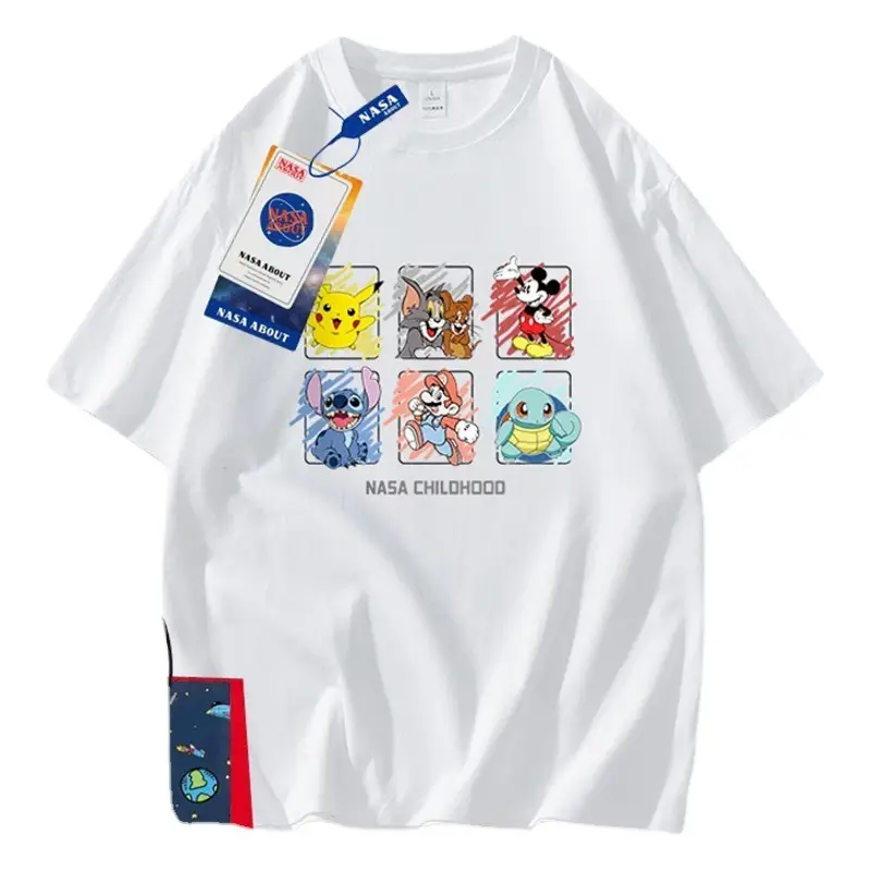 NASA-themed Cartoon Print T-Shirt for Men Lavender