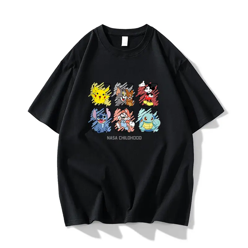 NASA-themed Cartoon Print T-Shirt for Men Lavender - Image 2