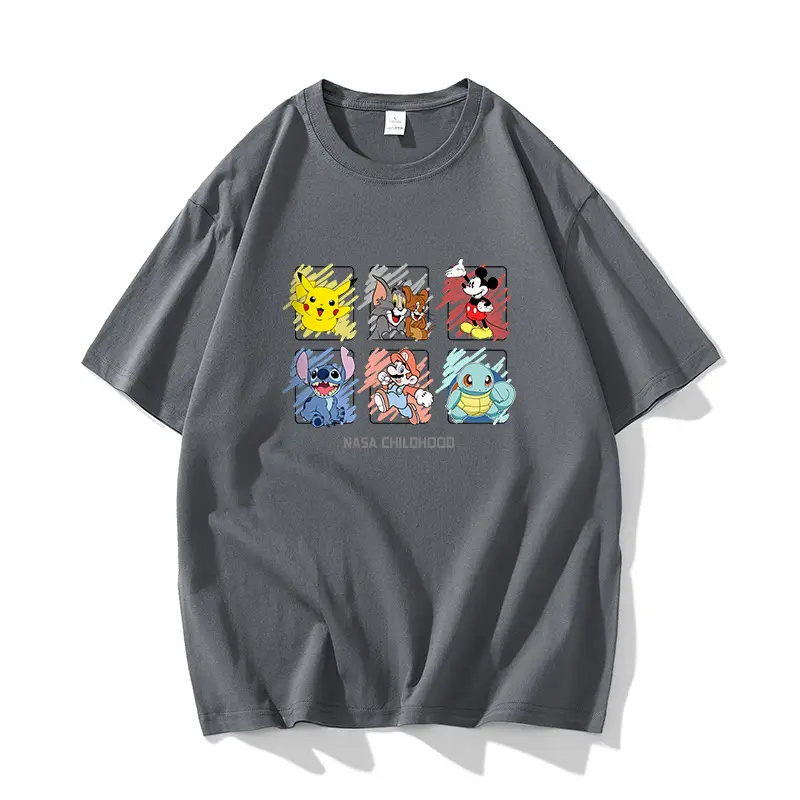 NASA-themed Cartoon Print T-Shirt for Men Lavender - Image 3