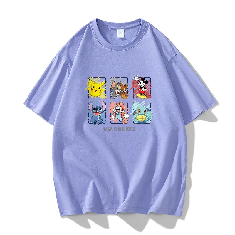 NASA-themed Cartoon Print T-Shirt for Men Lavender - Image 8