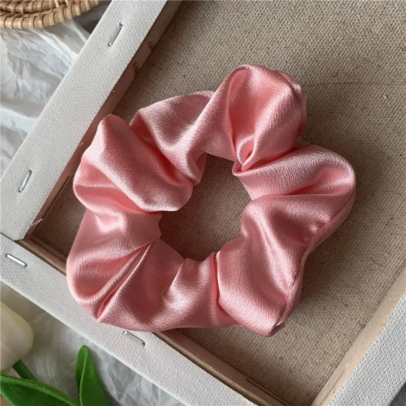 Pink Satin Hair Scrunchie for Women - Image 2