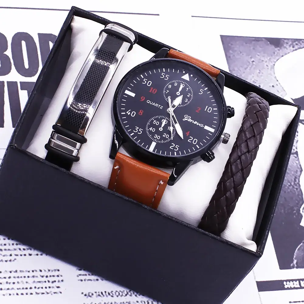 Men's Black Bracelet Quartz Watch with Double Eyes Dial - Image 3