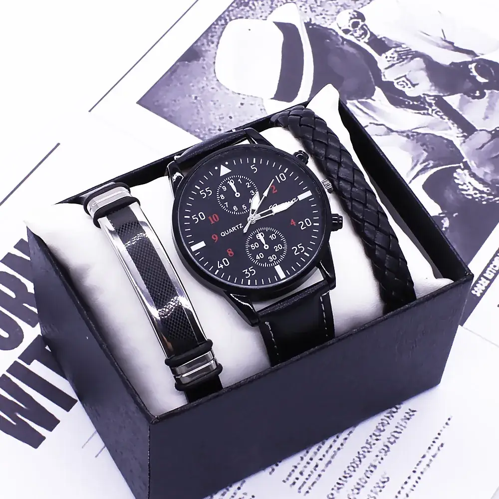 Men's Black Bracelet Quartz Watch with Double Eyes Dial - Image 2