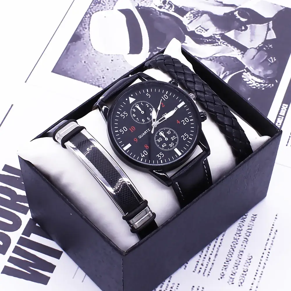 Men's Black Bracelet Quartz Watch with Double Eyes Dial - Image 4