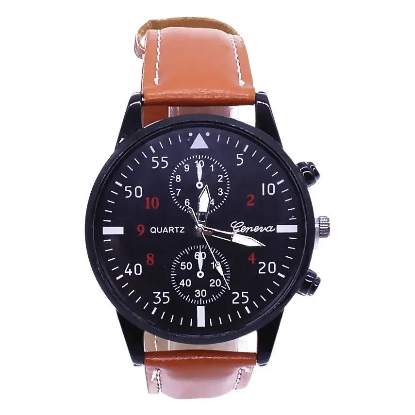 Men's Black Bracelet Quartz Watch with Double Eyes Dial