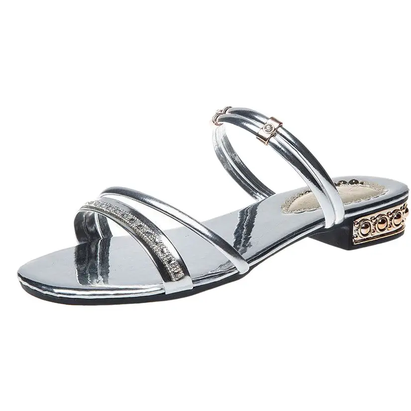 Korean Style Rhinestone Low Heel Sandals Women