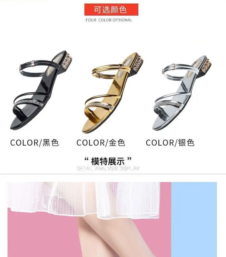 Double Wear High-end Sandals Women's Summer Outer Wear 2023 New Korean Style All-match Fashion Women's Low Heel plus size Rhinestone Sandals — feature 11
