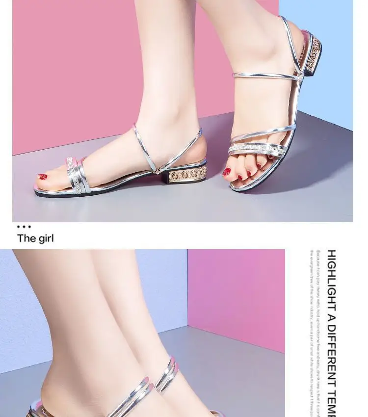 Double Wear High-end Sandals Women's Summer Outer Wear 2023 New Korean Style All-match Fashion Women's Low Heel plus size Rhinestone Sandals — feature 12