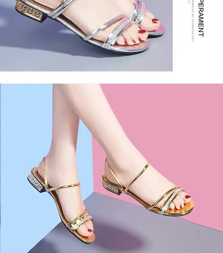 Double Wear High-end Sandals Women's Summer Outer Wear 2023 New Korean Style All-match Fashion Women's Low Heel plus size Rhinestone Sandals — feature 13