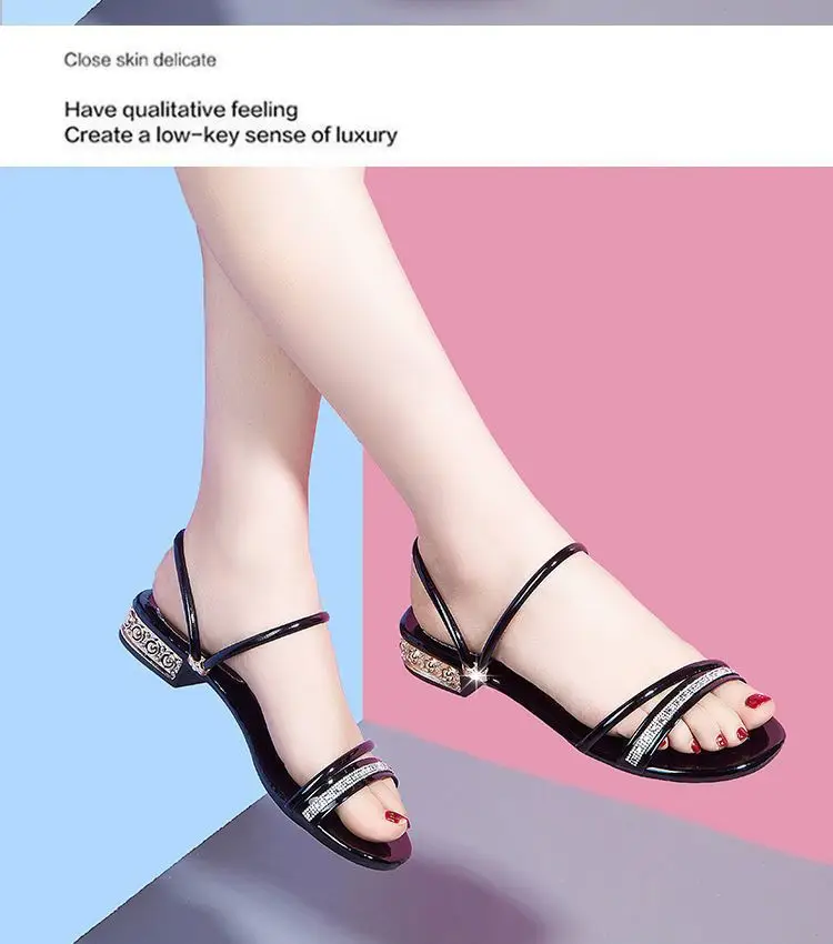 Double Wear High-end Sandals Women's Summer Outer Wear 2023 New Korean Style All-match Fashion Women's Low Heel plus size Rhinestone Sandals — feature 14