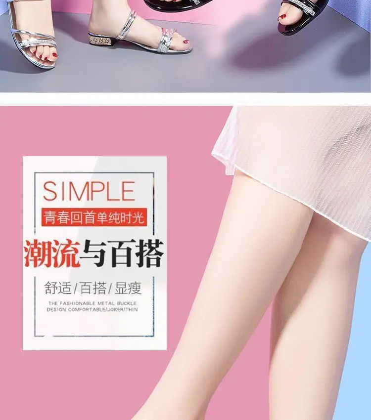 Double Wear High-end Sandals Women's Summer Outer Wear 2023 New Korean Style All-match Fashion Women's Low Heel plus size Rhinestone Sandals — feature 5