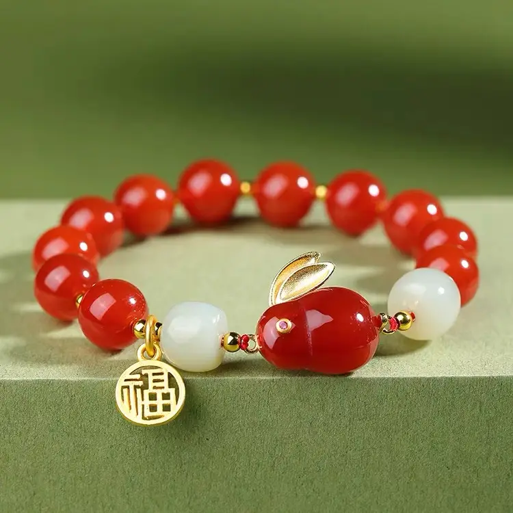Benmingnian Red Agate Rabbit Bracelet for Women - Image 3