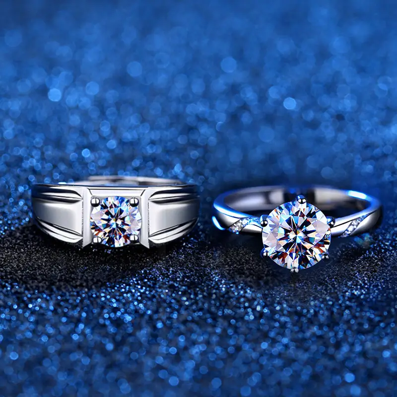 Clearing D Moissanite Diamond Ring Couple Silver Open - Image 15