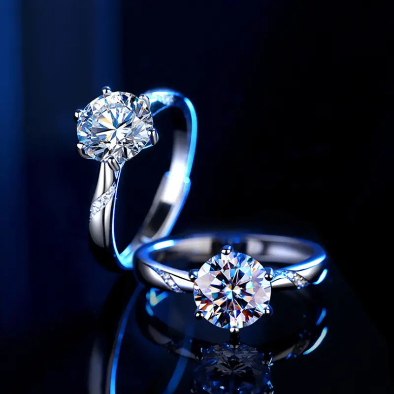 Clearing D Moissanite Diamond Ring Couple Silver Open - Image 16
