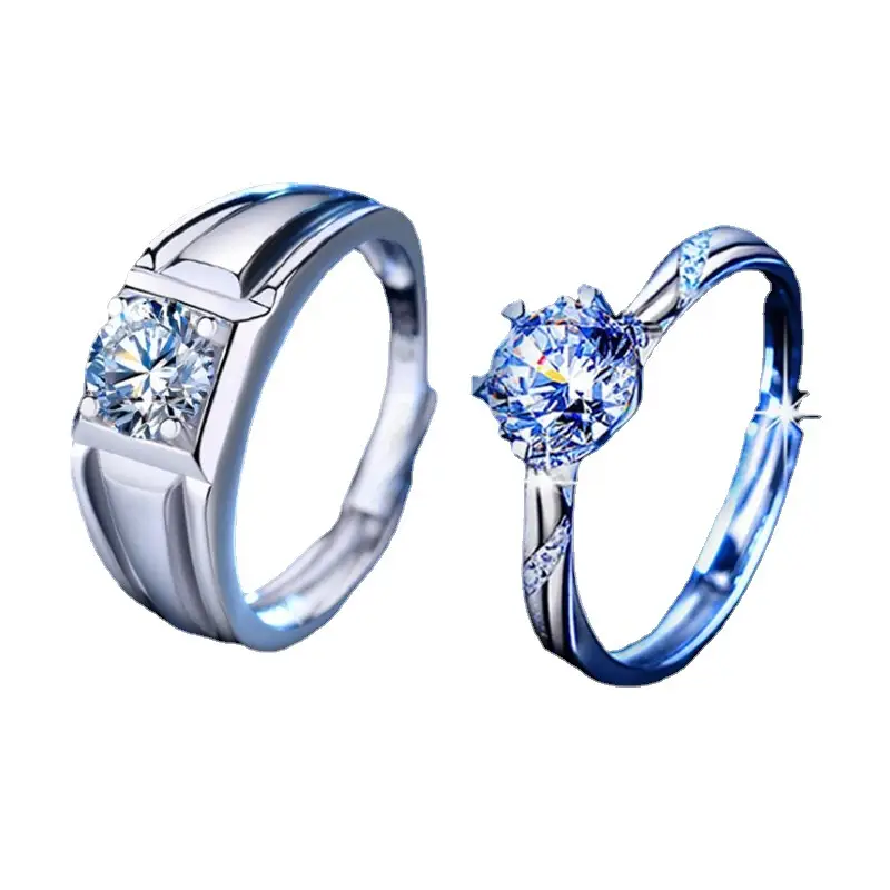 Clearing D Moissanite Diamond Ring Couple Silver Open - Image 18