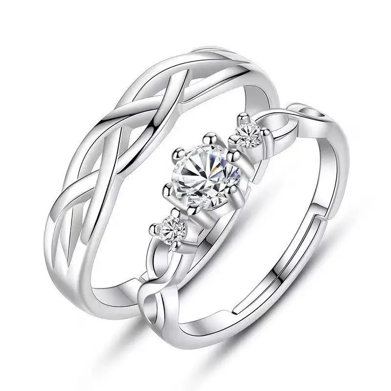 Clearing D Moissanite Diamond Ring Couple Silver Open - Image 12