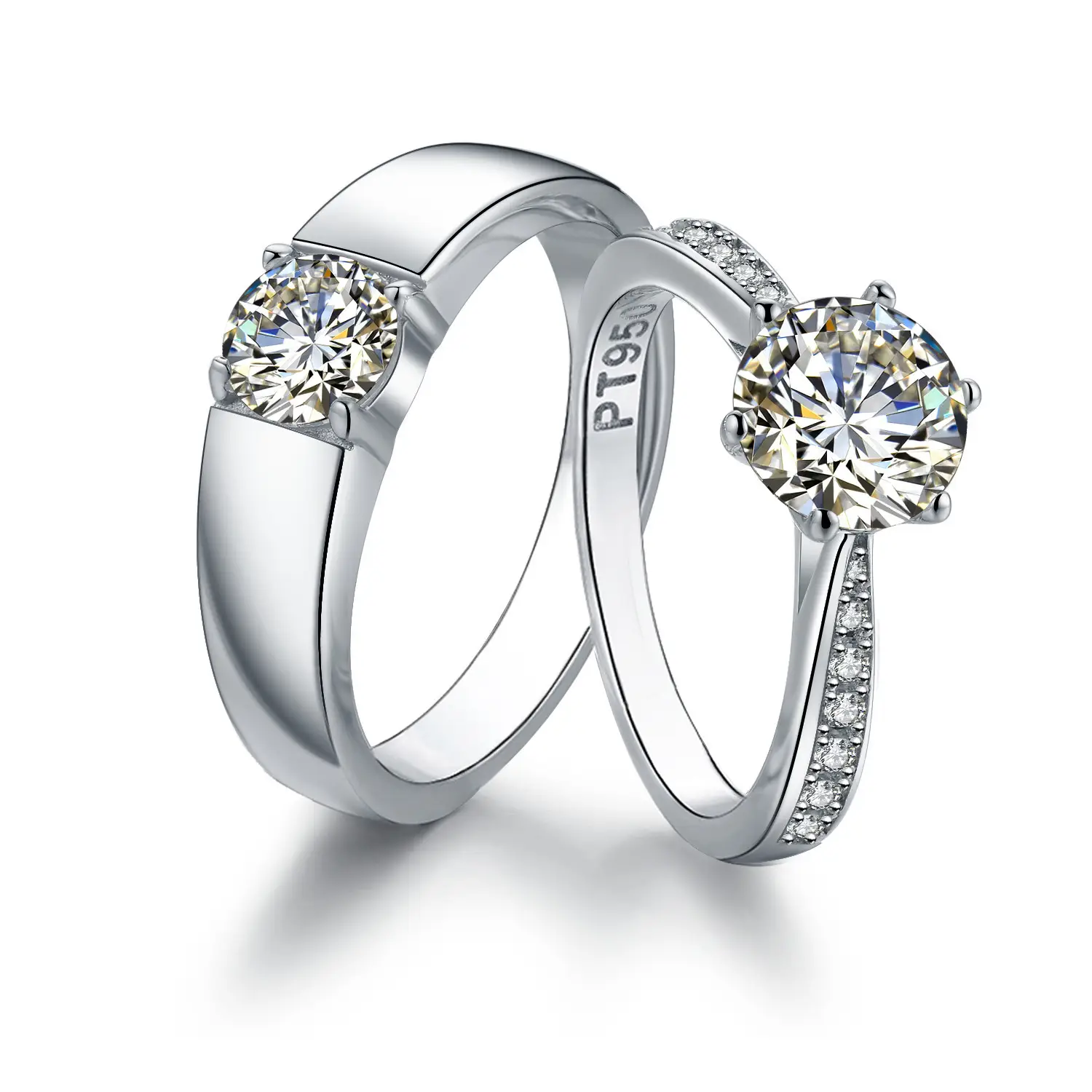 Clearing D Moissanite Diamond Ring Couple Silver Open - Image 3