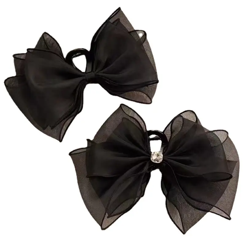 Large Black Bow Hair Clip for High Crown Styling