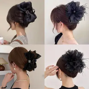 Large Black Bow Hair Clip for High Crown Styling — feature 9