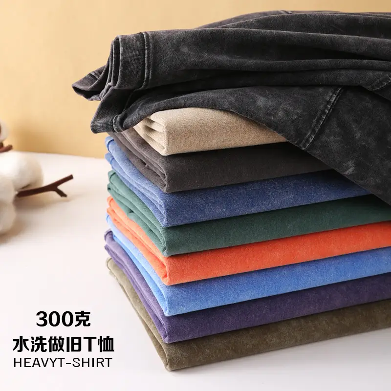 Men Vintage Washed T-Shirt Blue Cotton Plus Size - Image 11