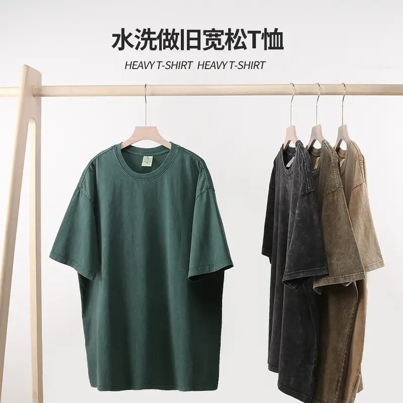 Men Vintage Washed T-Shirt Blue Cotton Plus Size - Image 12