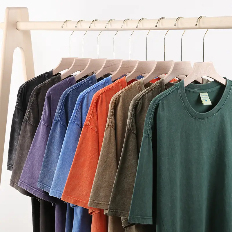 Men Vintage Washed T-Shirt Blue Cotton Plus Size - Image 13
