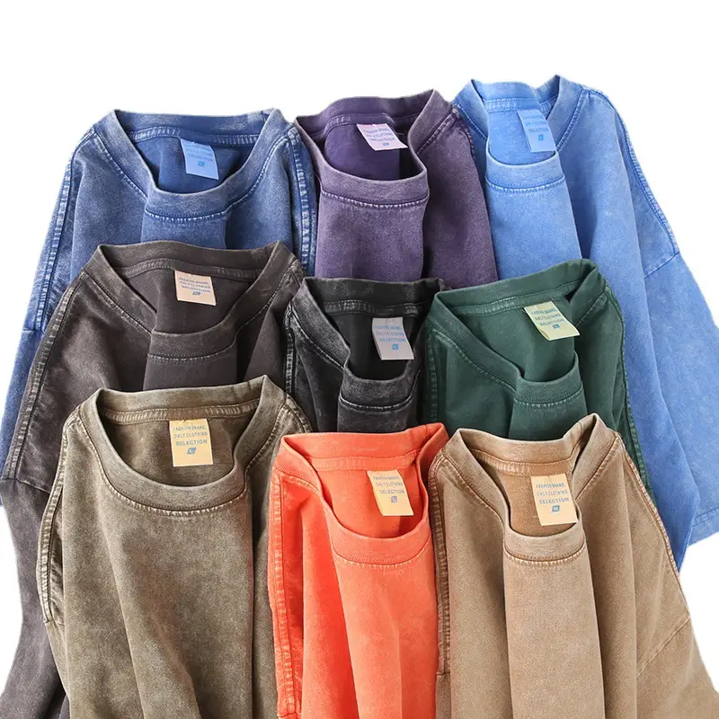 Men Vintage Washed T-Shirt Blue Cotton Plus Size - Image 14