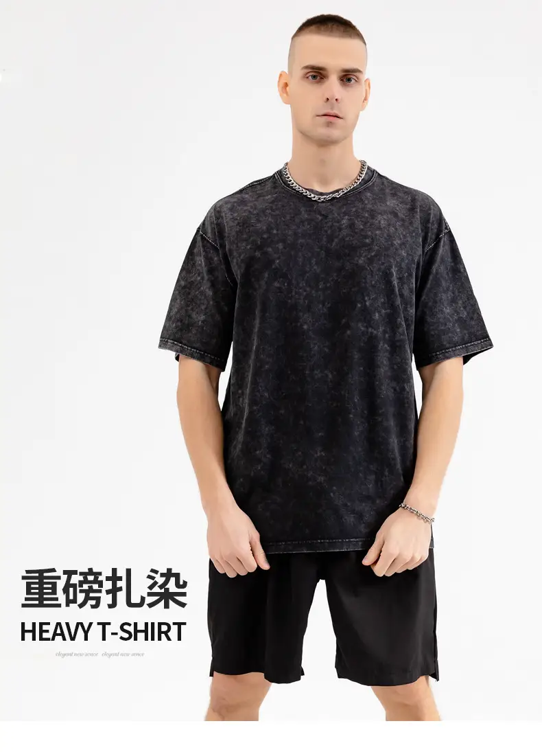 Men Vintage Washed T-Shirt Blue Cotton Plus Size — feature 1