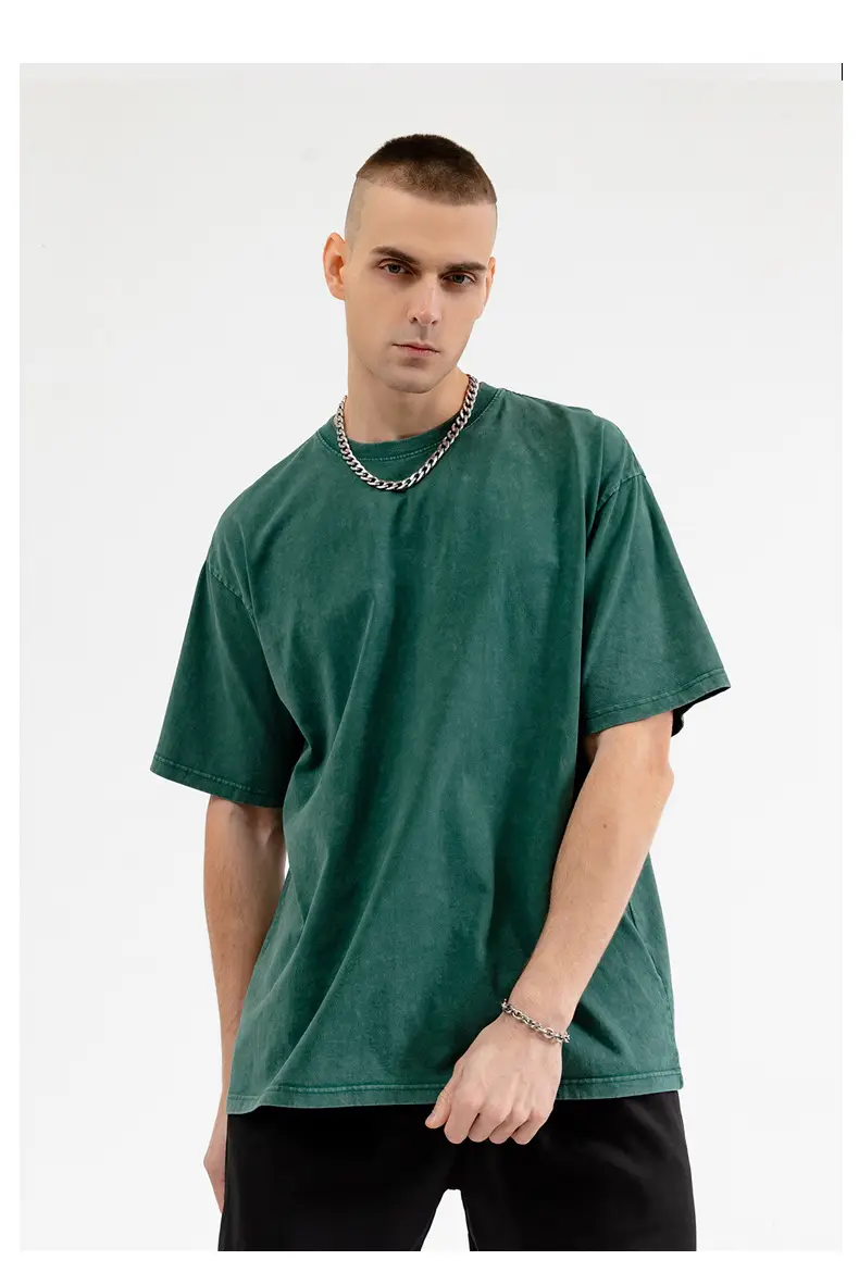Men Vintage Washed T-Shirt Blue Cotton Plus Size — feature 12
