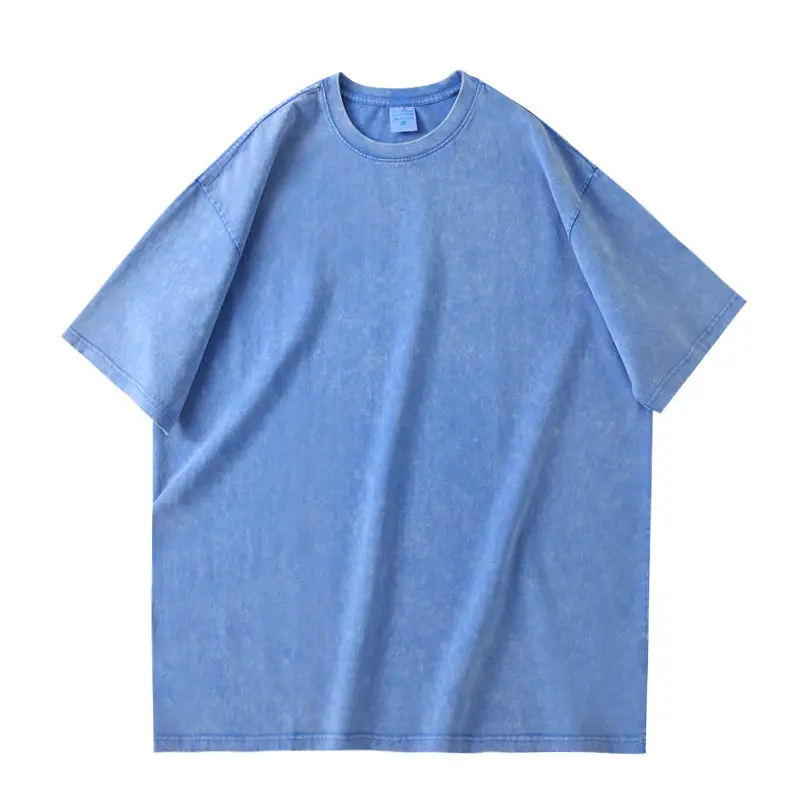 Men Vintage Washed T-Shirt Blue Cotton Plus Size - Image 5