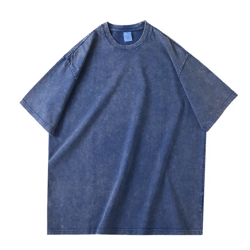 Men Vintage Washed T-Shirt Blue Cotton Plus Size - Image 6