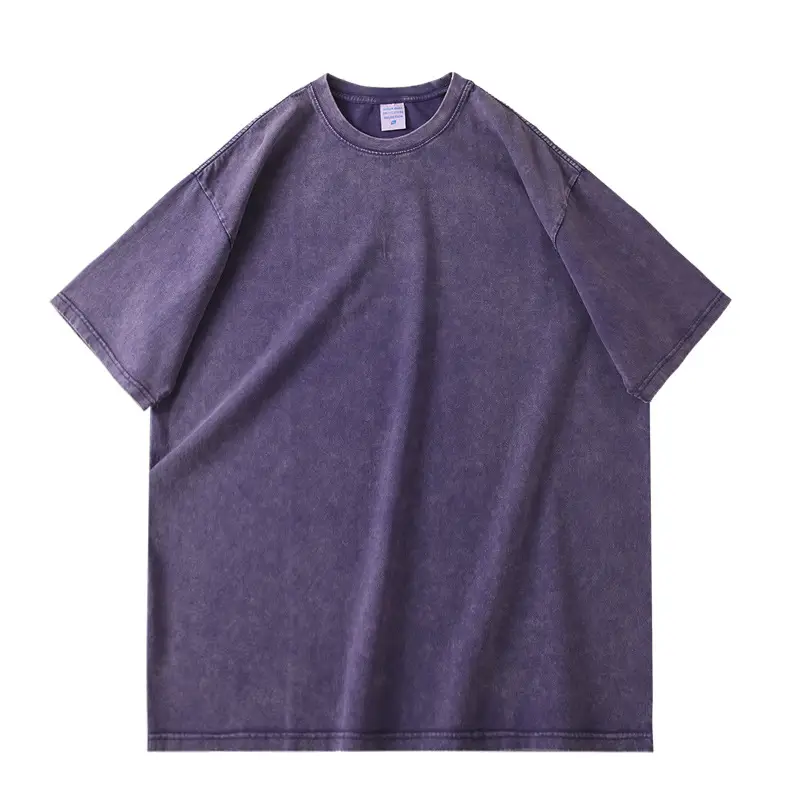 Men Vintage Washed T-Shirt Blue Cotton Plus Size - Image 7