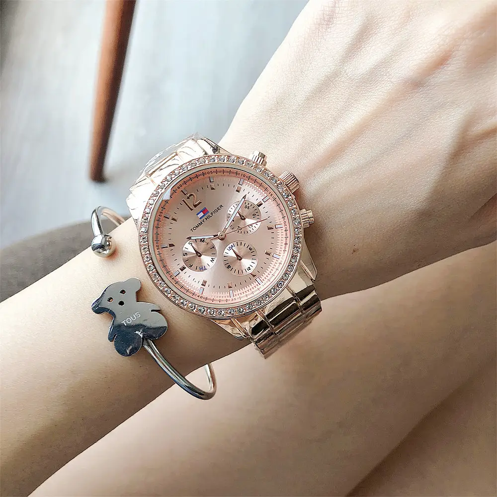 Gold Fake Diamond Six-Pin Female Watch - Image 2