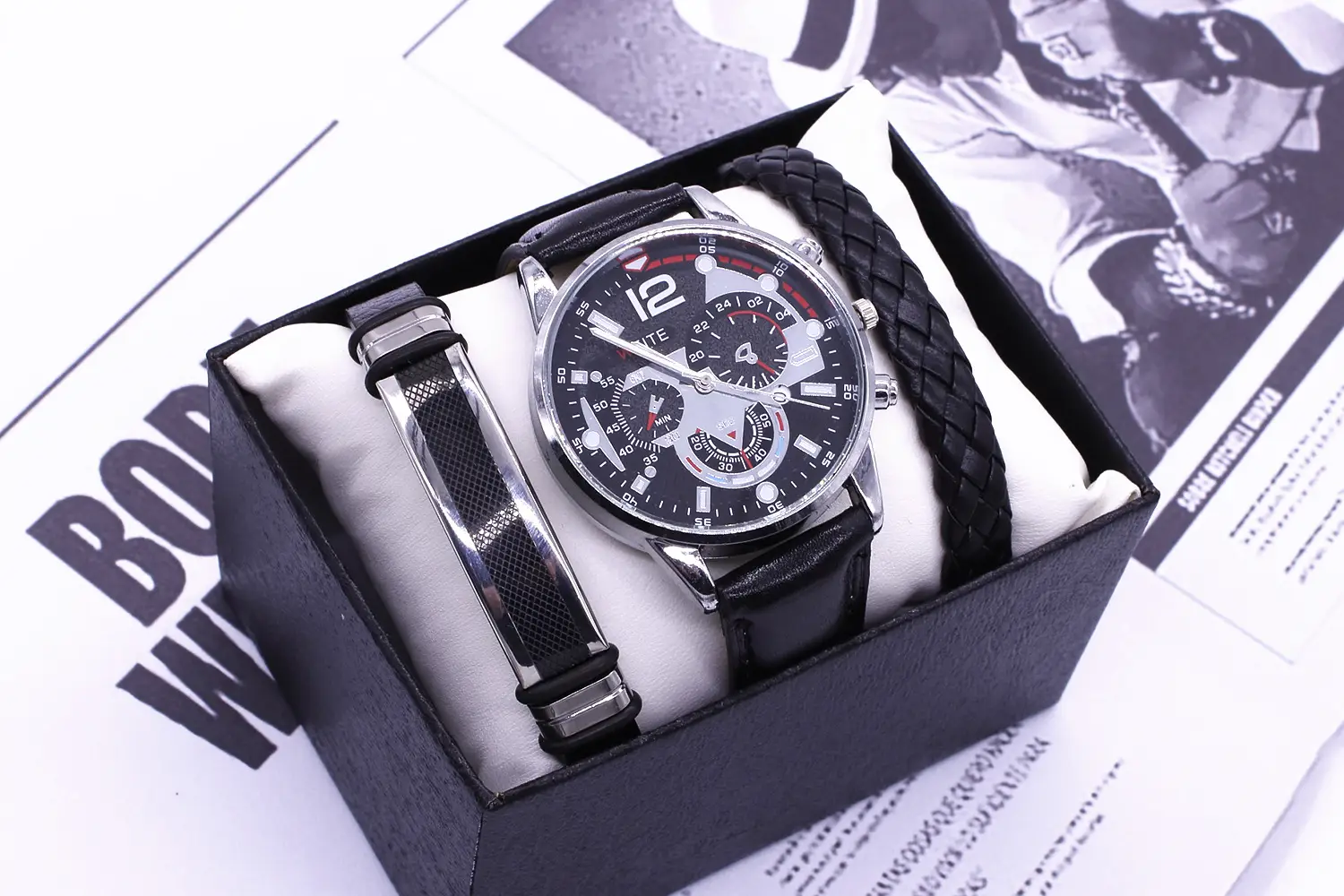 Men's Stainless Steel Quartz Watch Gift Set — feature 9