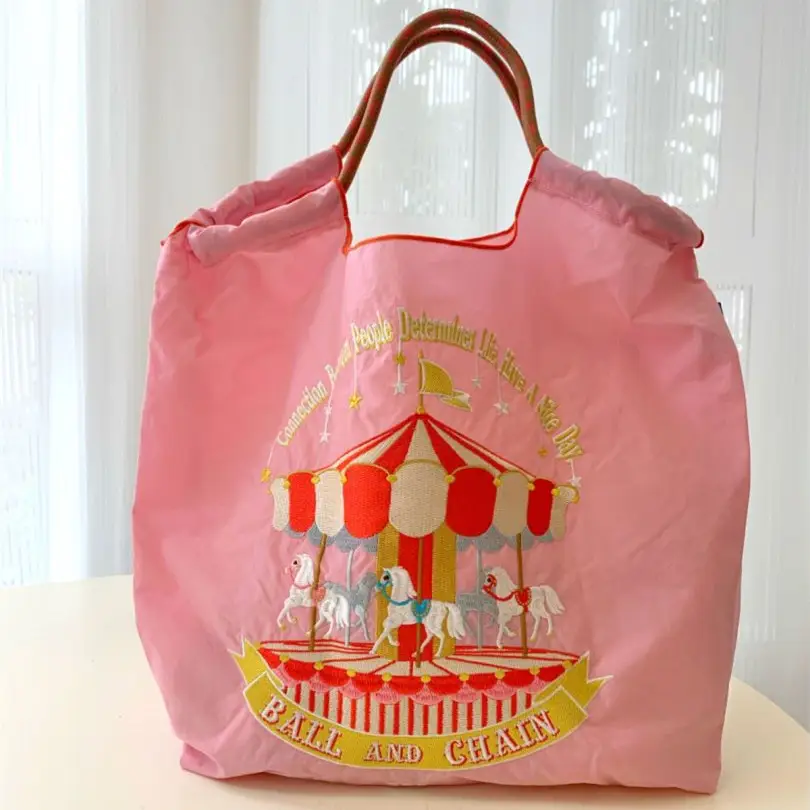 Pink Carousel Horse Embroidery Tote Bag — feature 5